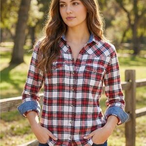 JACHS Girlfriend Red and Black Plaid Casual Shirt
